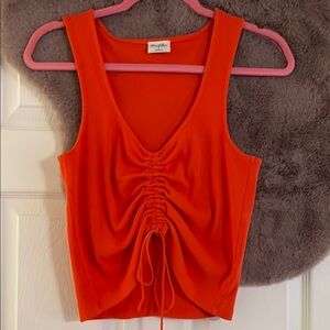 Others Follow Orange Red Ruched Tie Front Tank Top